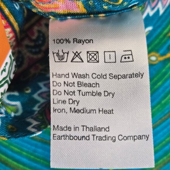 Earthbound Trading Size Small Turquoise Green Orange Sarong Florals Feathers NWT - Picture 6 of 9